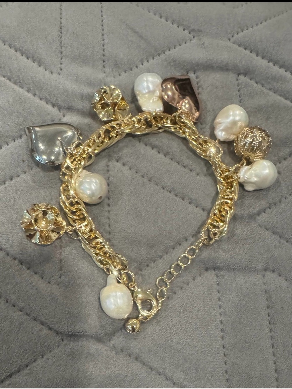 Gold Baroque Freshwater Pearl Charm Bracelet - Women Jewelry